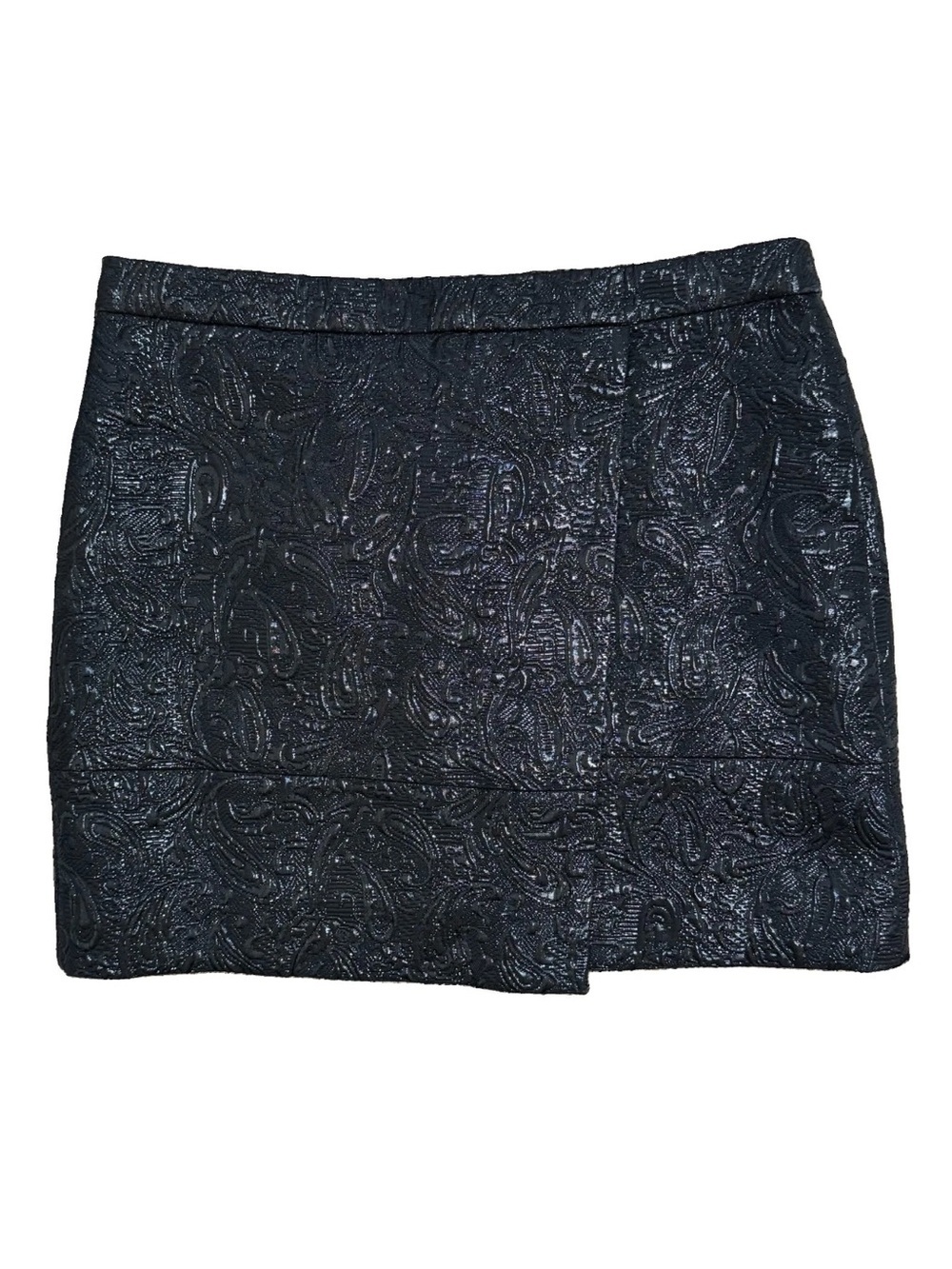 J.Crew Metallic Black Paisley Brocade Jacquard Mini Skirt Faux Wrap Size 8